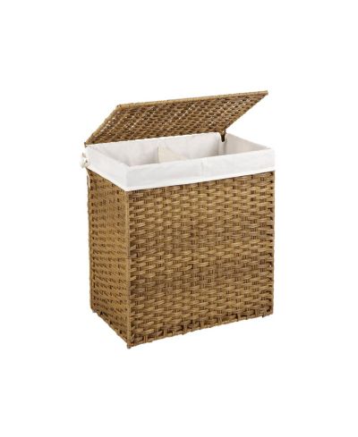 Slickblue Synthetic Rattan Laundry Hamper with Lid, 2 Sections Removable Liner Bag
