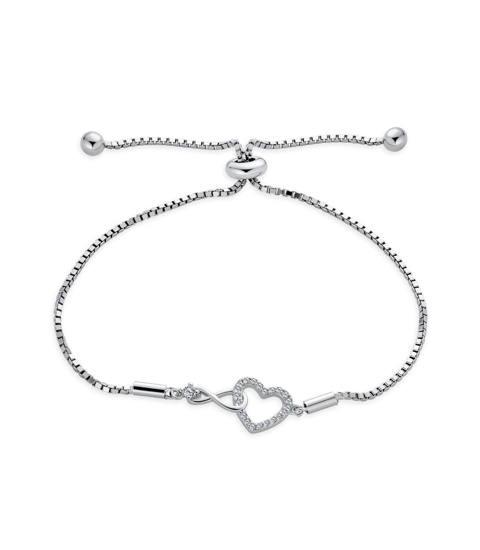 Браслет Bling Jewelry Infinity Heart Bolo с CZ Accent Sterling Silver Adjustable и Created Opal