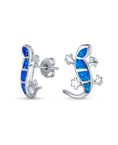 Bling Jewelry Created Opal Inlay Garden Gecko Lounge Lizard Stud Earrings.