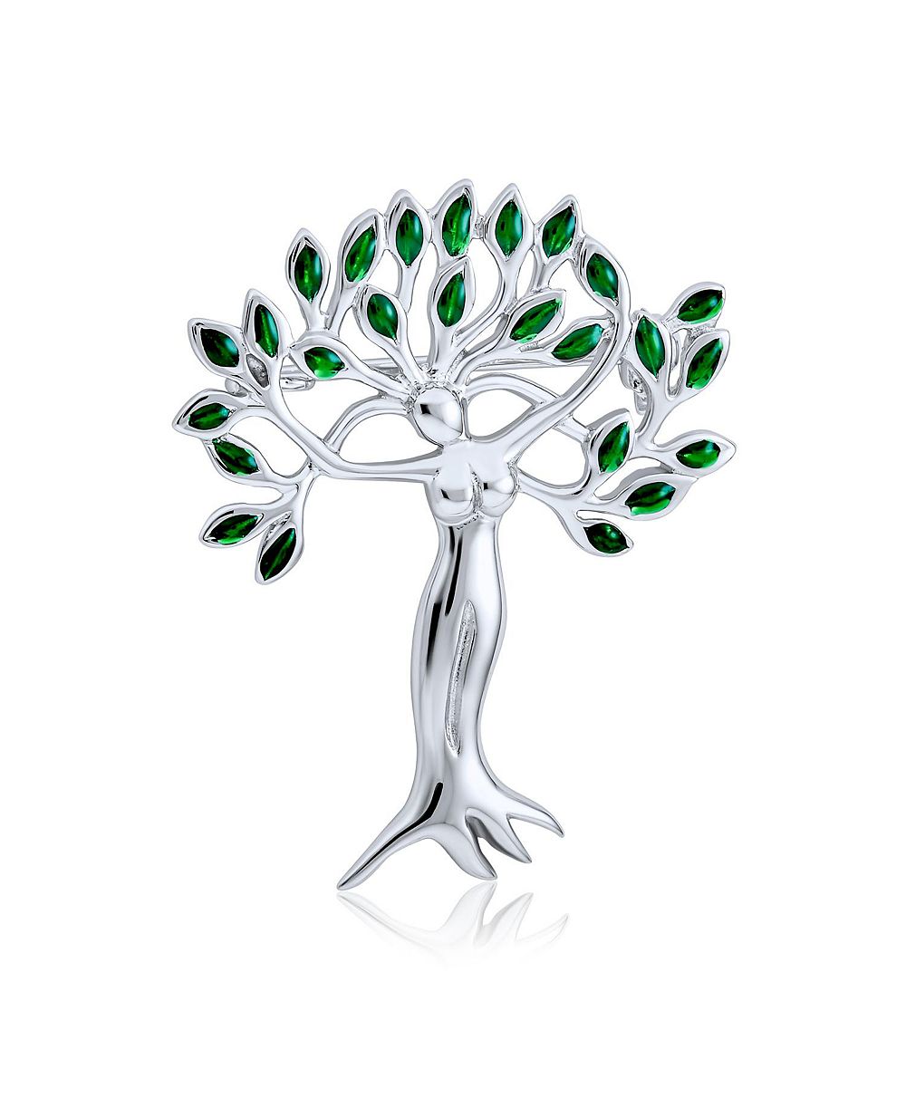 Брошь Bling Jewelry Native American Style Green Leaves Tree Of Life Goddess Protection Of Nature Mother Earth Sterling Silver