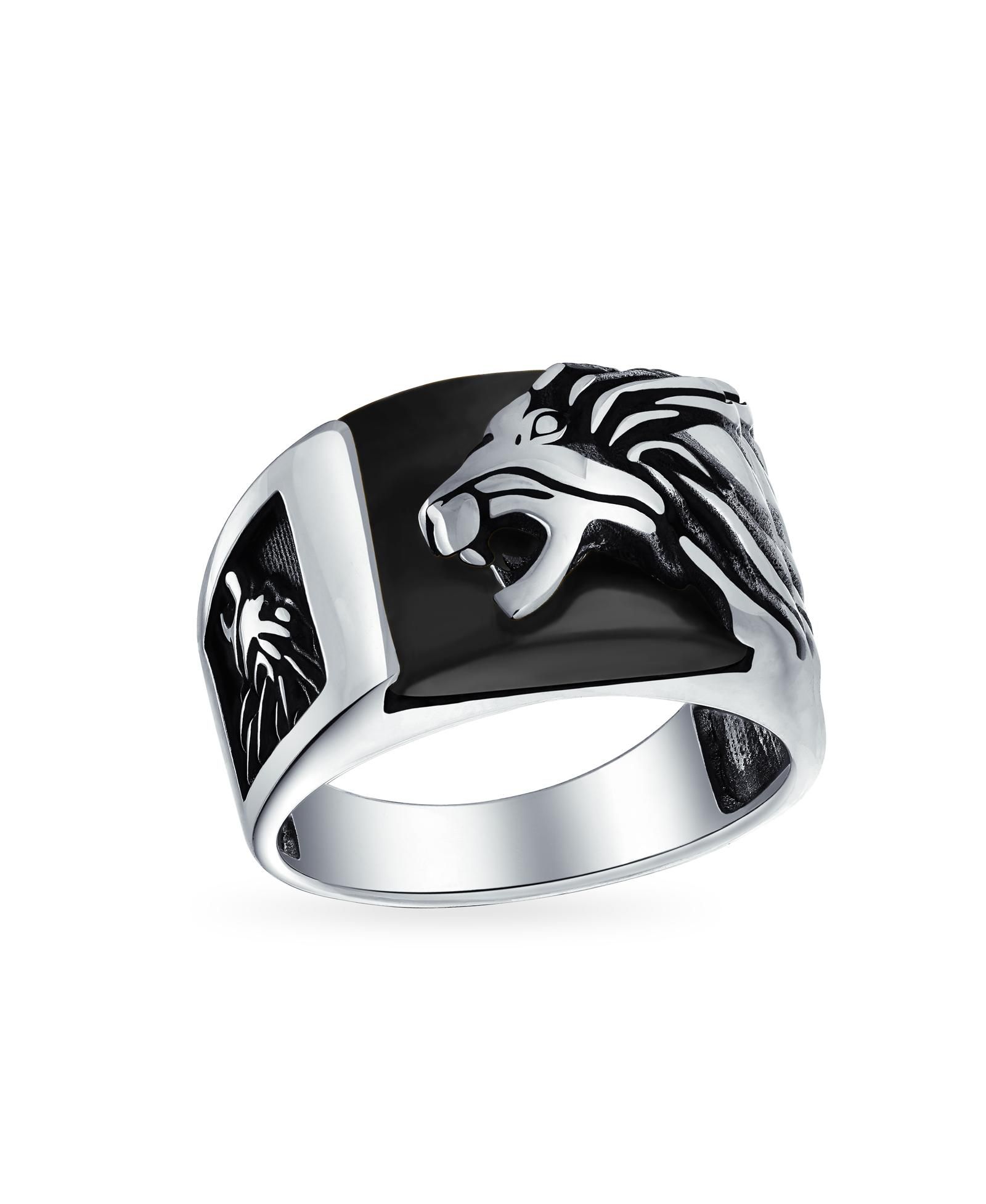Bling Jewelry мужское кольцо из стерлингового серебра .925 с тигровым глазом и головой льва