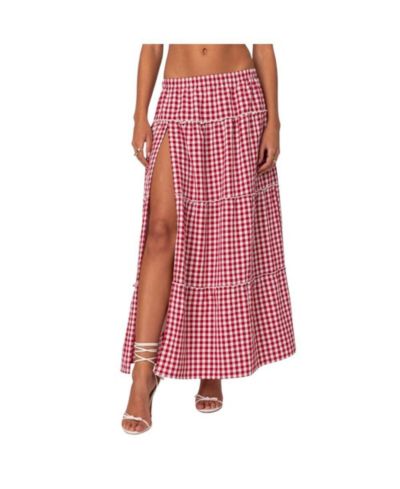Edikted Женская плиссированная макси-юбка в клетку Gingham с разрезом сбоку