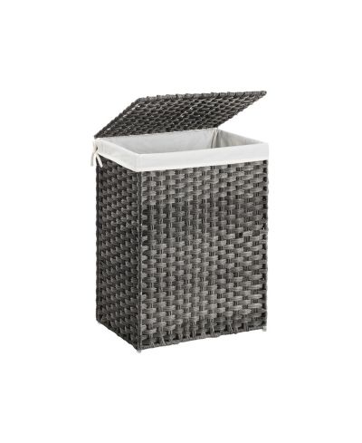 Woven Laundry Basket with Lid, Synthetic Rattan Clothes Hamper with Large Capacity