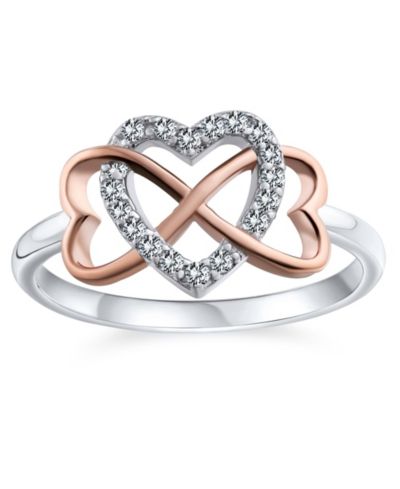 Кольцо Bling Jewelry Two Tone Pave CZ Accent Cubic Zirconia Crossover Intertwined Infinity Heart Promise Ring Plated Sterling