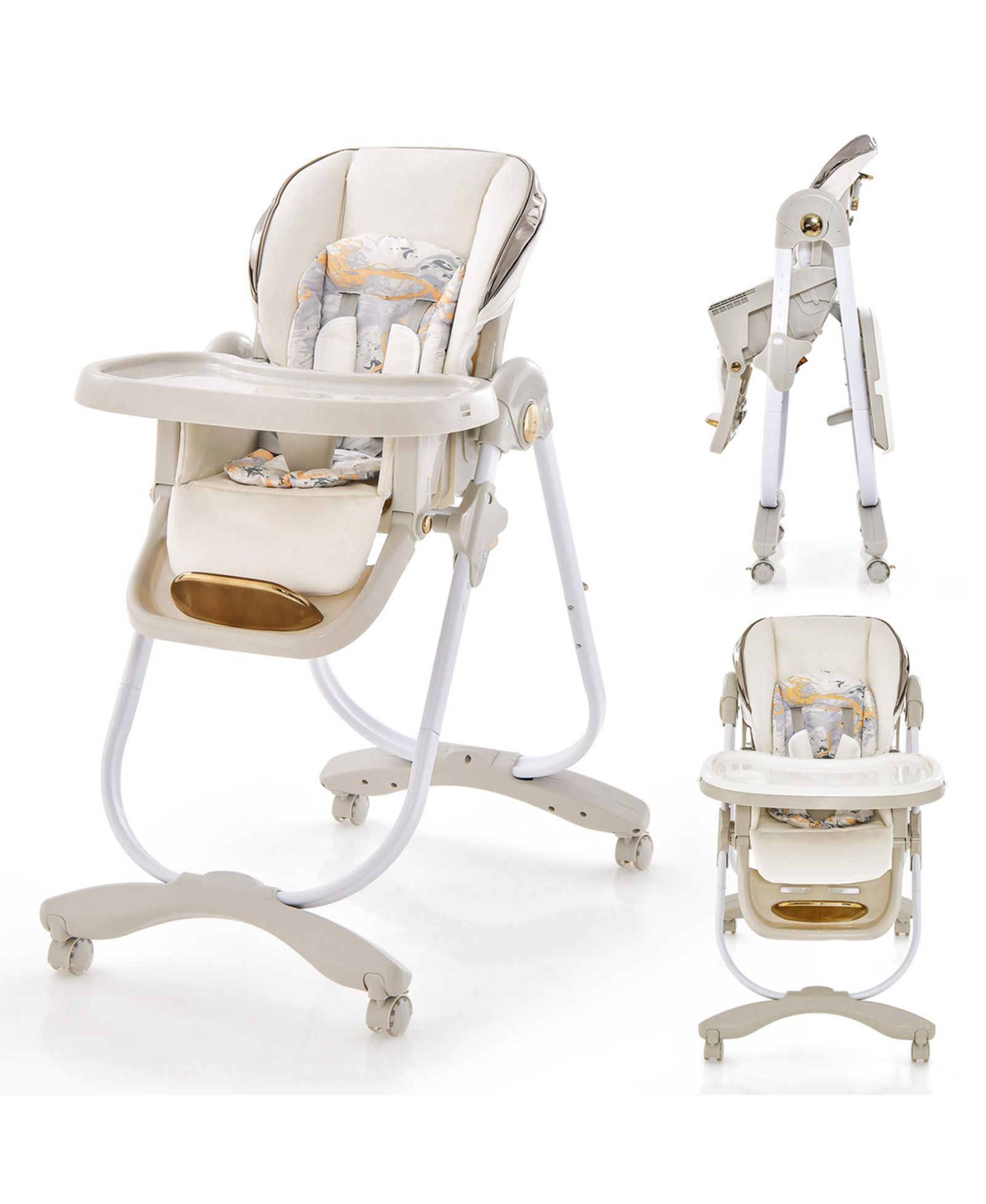 Costway Baby High Chair with Wheel Folding Baby Dining Adjustable Height