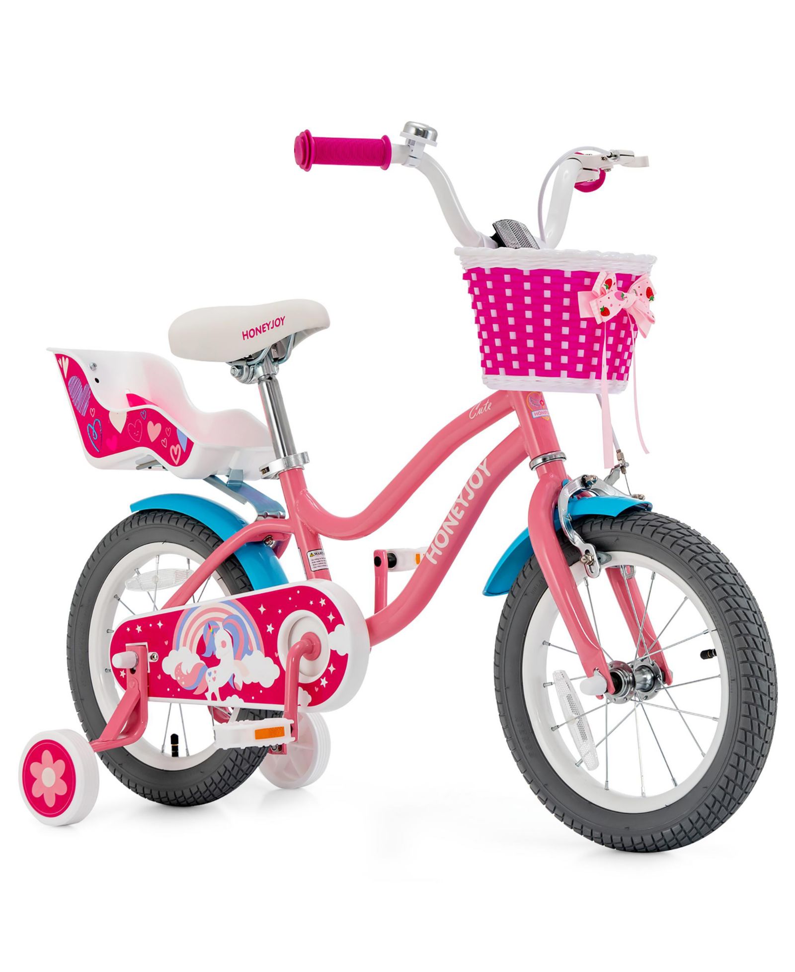 Gymax 14 Inches Kids Bicycle with Training Wheels, Adjustable Seat & Doll Chair, Ages 3-5