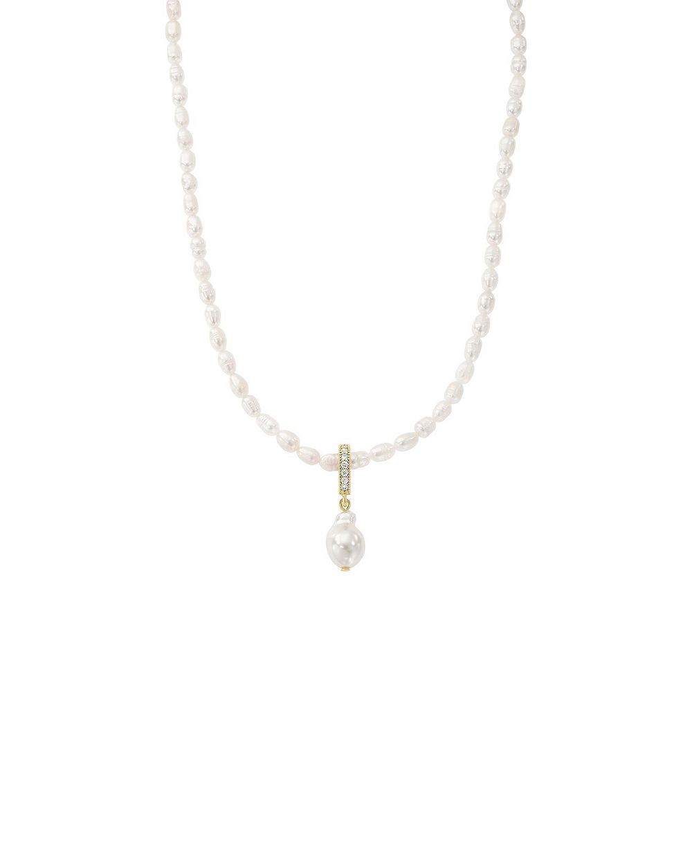 Nacre Cultured Pearl Necklace with Teardrop Shaped Charm Pendant