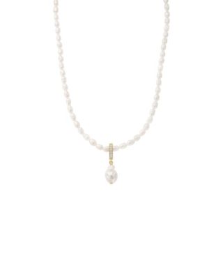 Nacre Cultured Pearl Necklace with Teardrop Shaped Charm Pendant