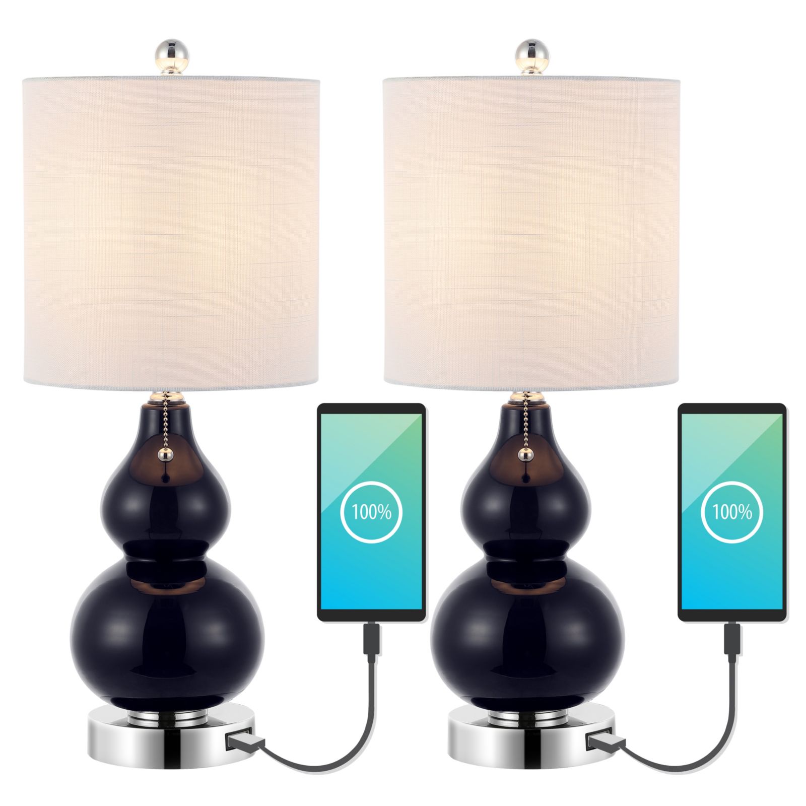 Cora Classic Retro Glass LED Table Lamp with USB Charging Port (Set of 2)