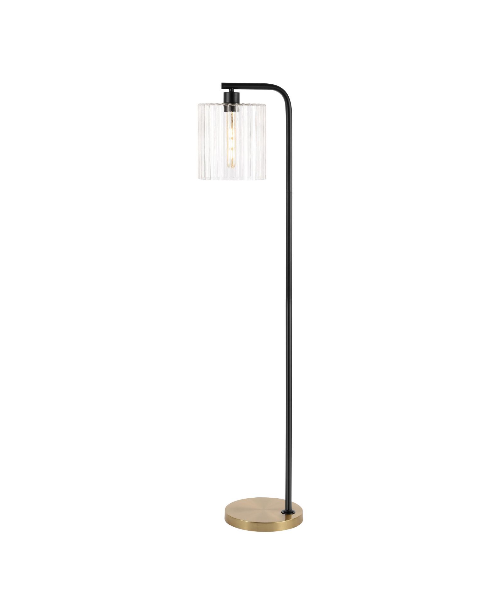 Easton 60.75" Modern Minimalist Metal/Ribbed Glass LED Floor Lamp, Brass Gold/Black
