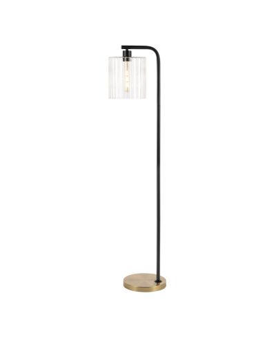 Easton 60.75" Modern Minimalist Metal/Ribbed Glass LED Floor Lamp, Brass Gold/Black