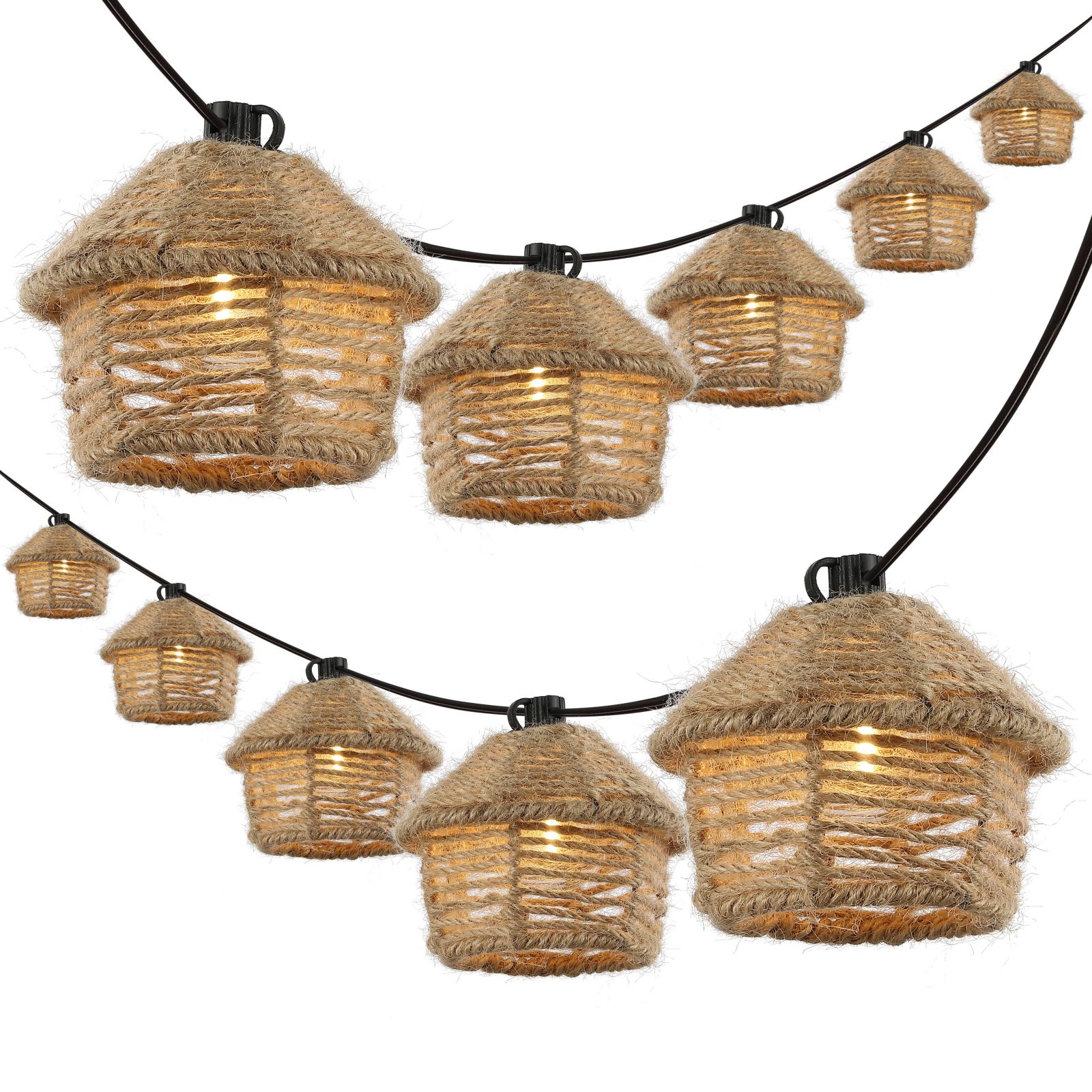 Jonathan Y Maui 10-Light Indoor/Outdoor 10 ft. Mid-Century Vintage LED G40 Tiki Hut Hemp Rope Shaded String Lights