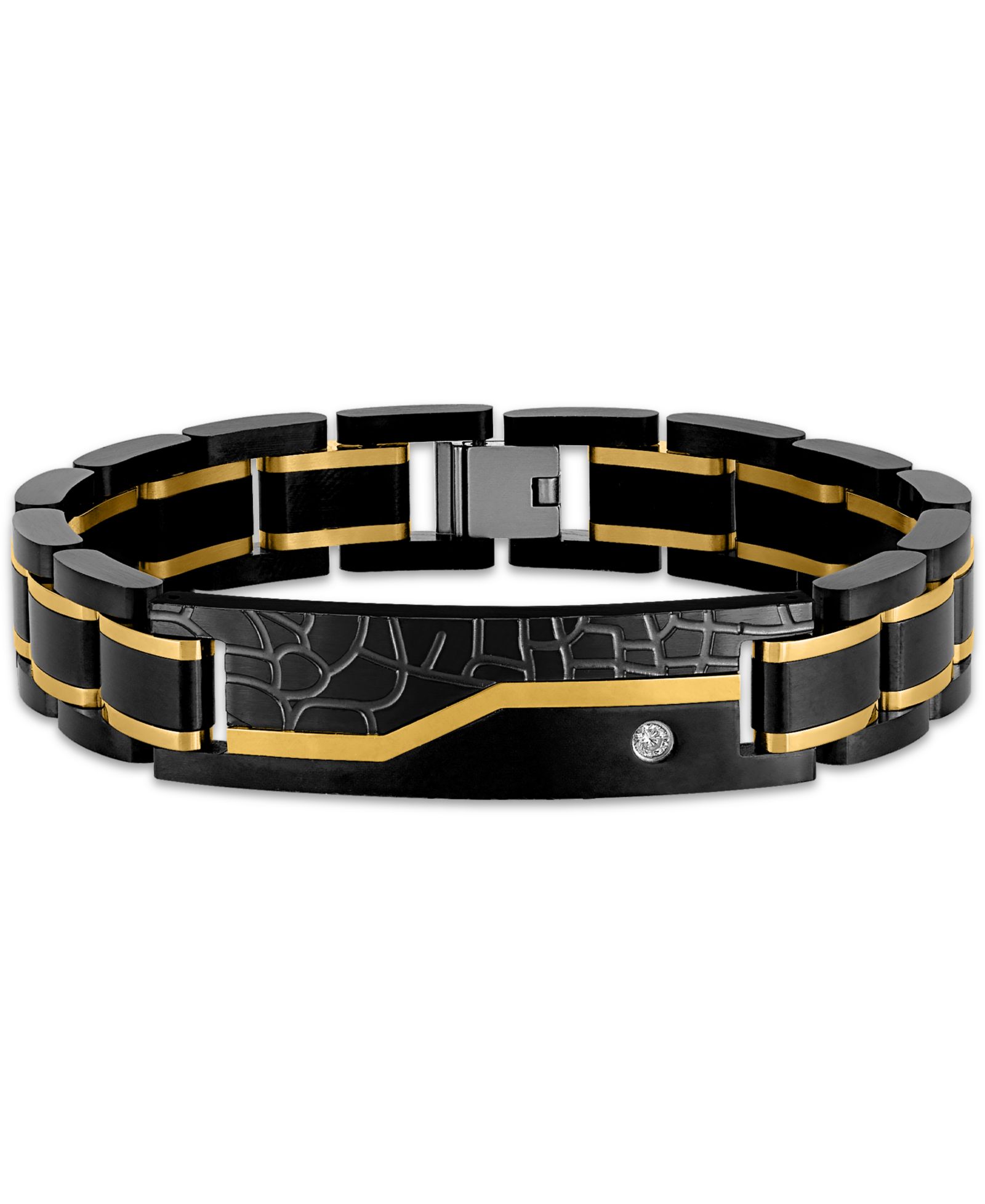 Esquire Men's Jewelry мужской браслет с бриллиантами, черное и золотое напыление на нержавеющей стали