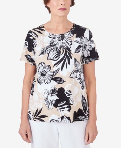 Женский топ Alfred Dunner Pleated Neck Bold Floral Short Sleeve Tee
