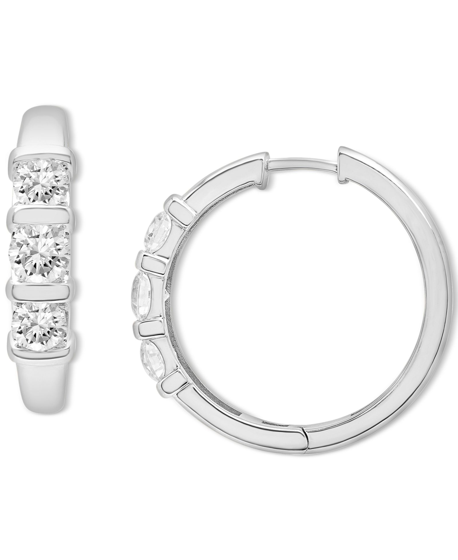 Серьги-кольца Diamond Three Stone Small Hoop 14k White Gold или 14k Yellow Gold