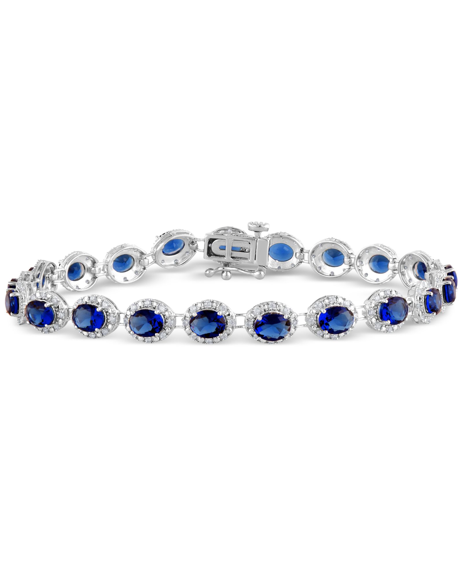 Emerald (8 ct. t.w.) & Diamond (3/4 ct. t.w.) Halo Tennis Bracelet in 14k White Gold (Also in Ruby & Sapphire)