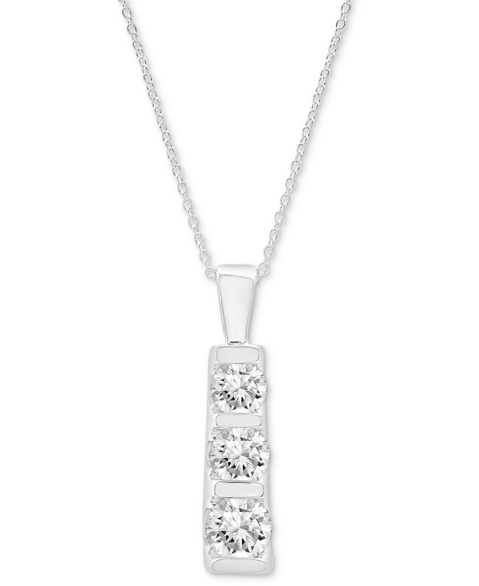 Diamond Graduated Three Stone Pendant Necklace (1 ct. t.w.) in 14k White or Yellow Gold, 18" + 2" extender, Created for Macy's