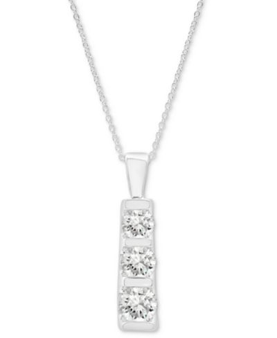 Diamond Graduated Three Stone Pendant Necklace (1 ct. t.w.) in 14k White or Yellow Gold, 18" + 2" extender, Created for Macy's
