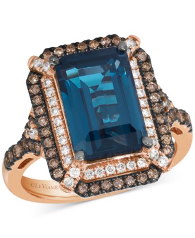 Le Vian® Deep Sea Blue Topaz (3-7/8 ct. t.w.) & Diamond (5/8 ct. t.w.) Double Halo Ring in 14k Rose Gold (Also Available in 14K White Gold or 14k Yellow Gold)
