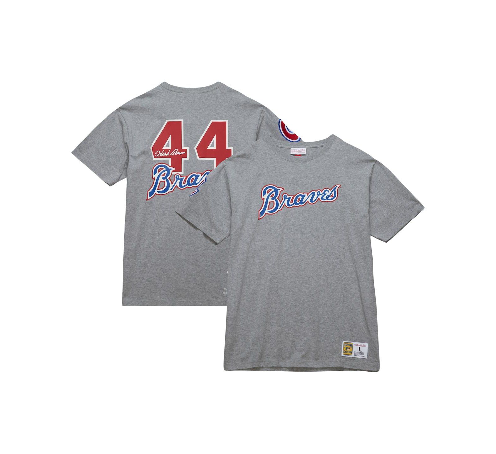 Mitchell & Ness Men's Hank Aaron Heather Gray Atlanta Braves Cooperstown Collection Legends T-Shirt