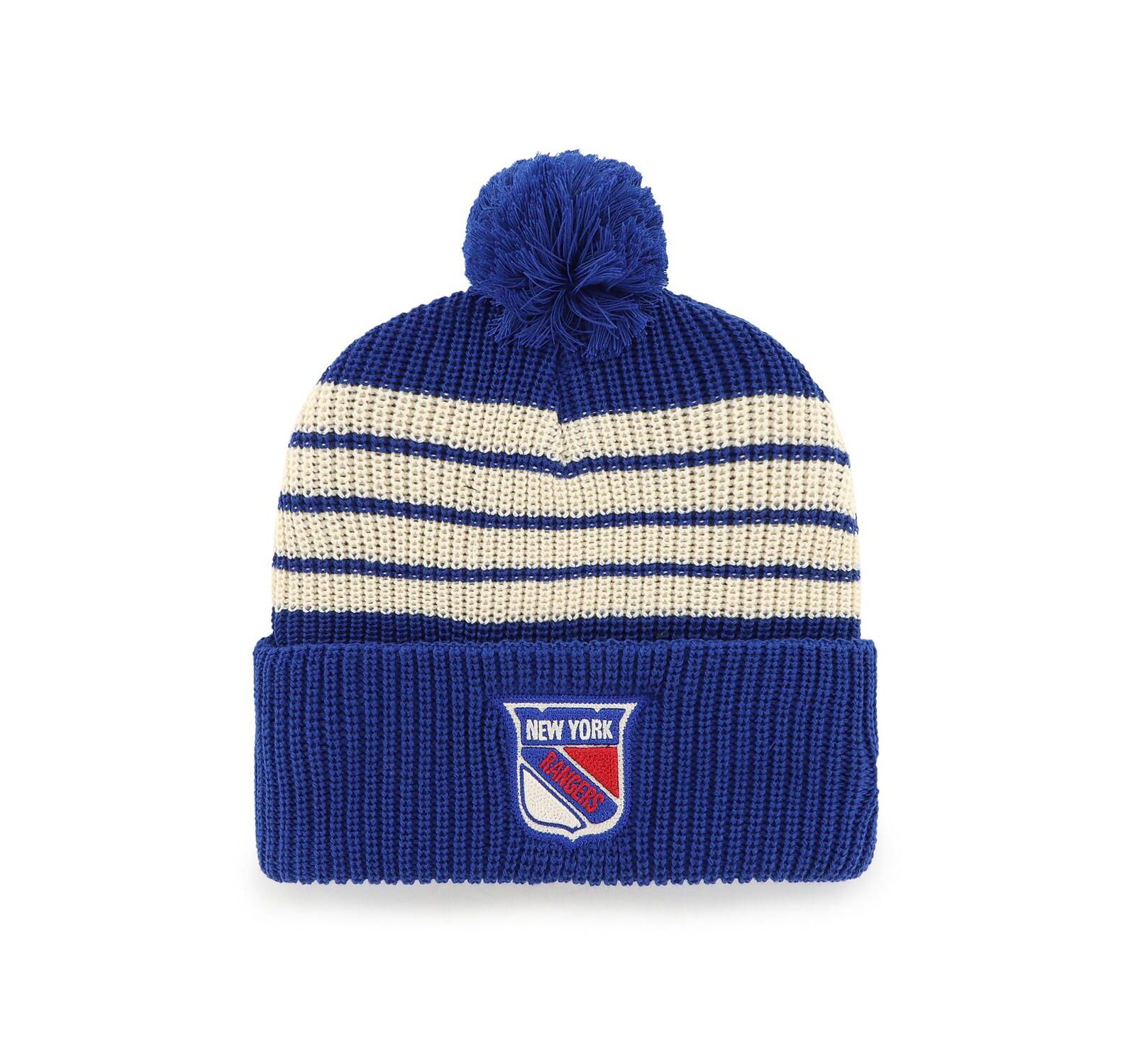 '47 Brand Men's Blue New York Rangers Old Time Hockey Barn Cuffed Knit Hat with Pom