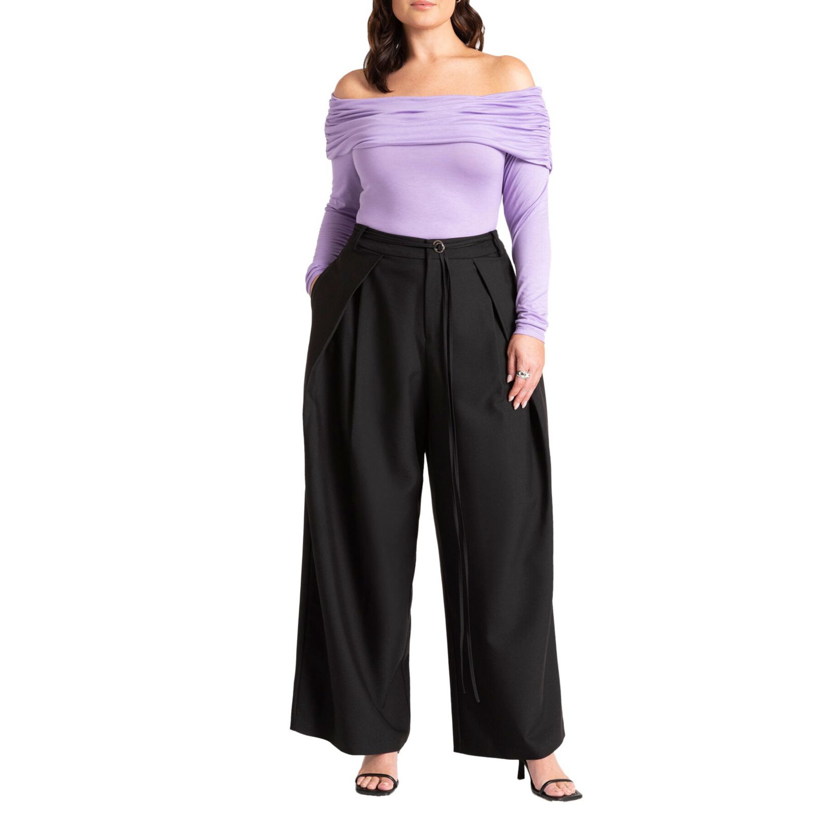 ELOQUII Women's Wide-Leg Pleated Trouser With Long Belt