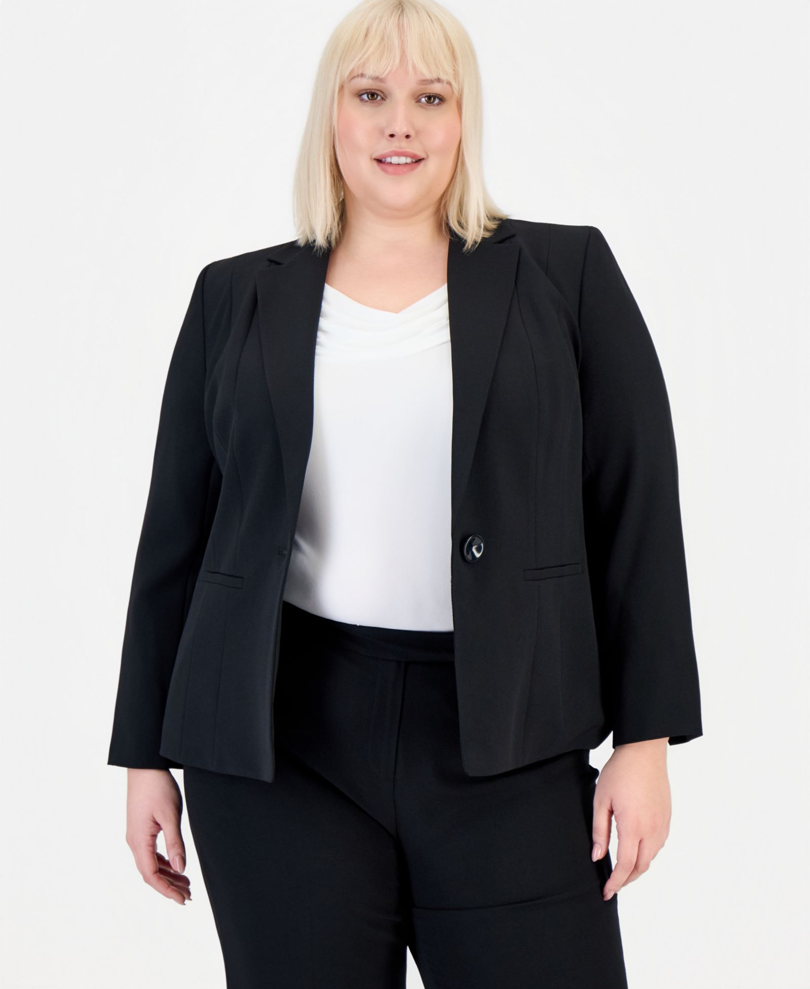 Kasper Plus-Size Stretch Crepe One-Button Blazer