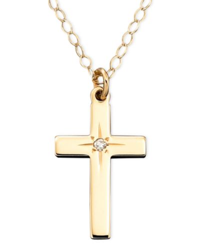 Children's 15" Diamond Accent Cross Pendant in 14k Gold