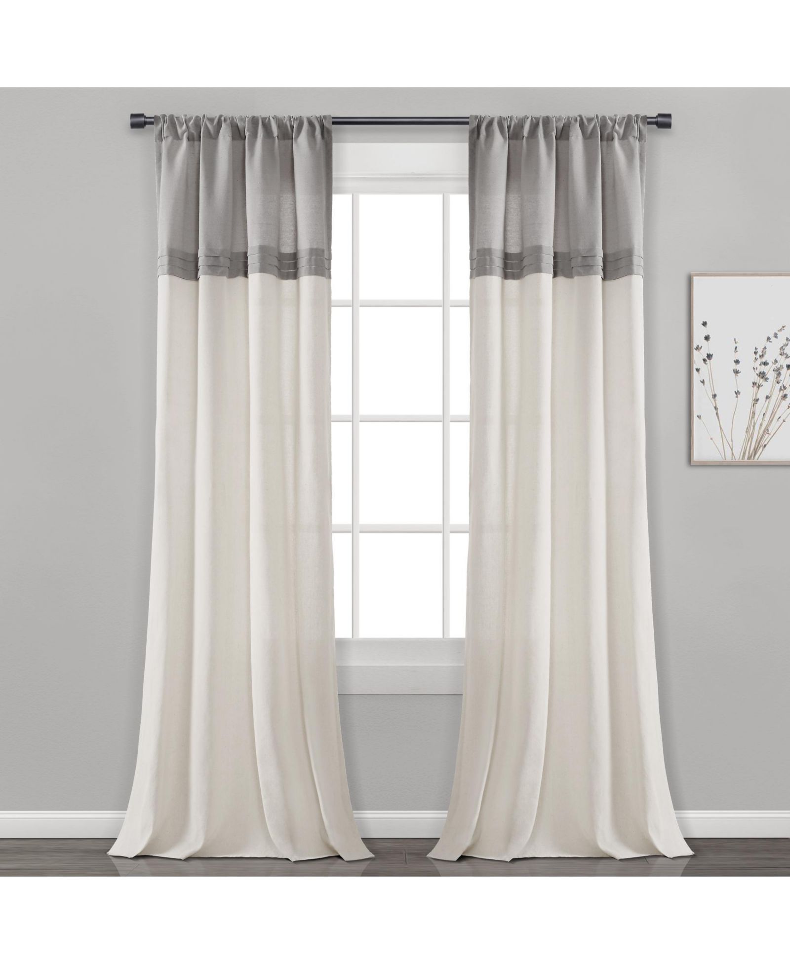 Шторы Lush Decor Farmhouse Faux Linen Colorblock Pleated Window Curtain Panels