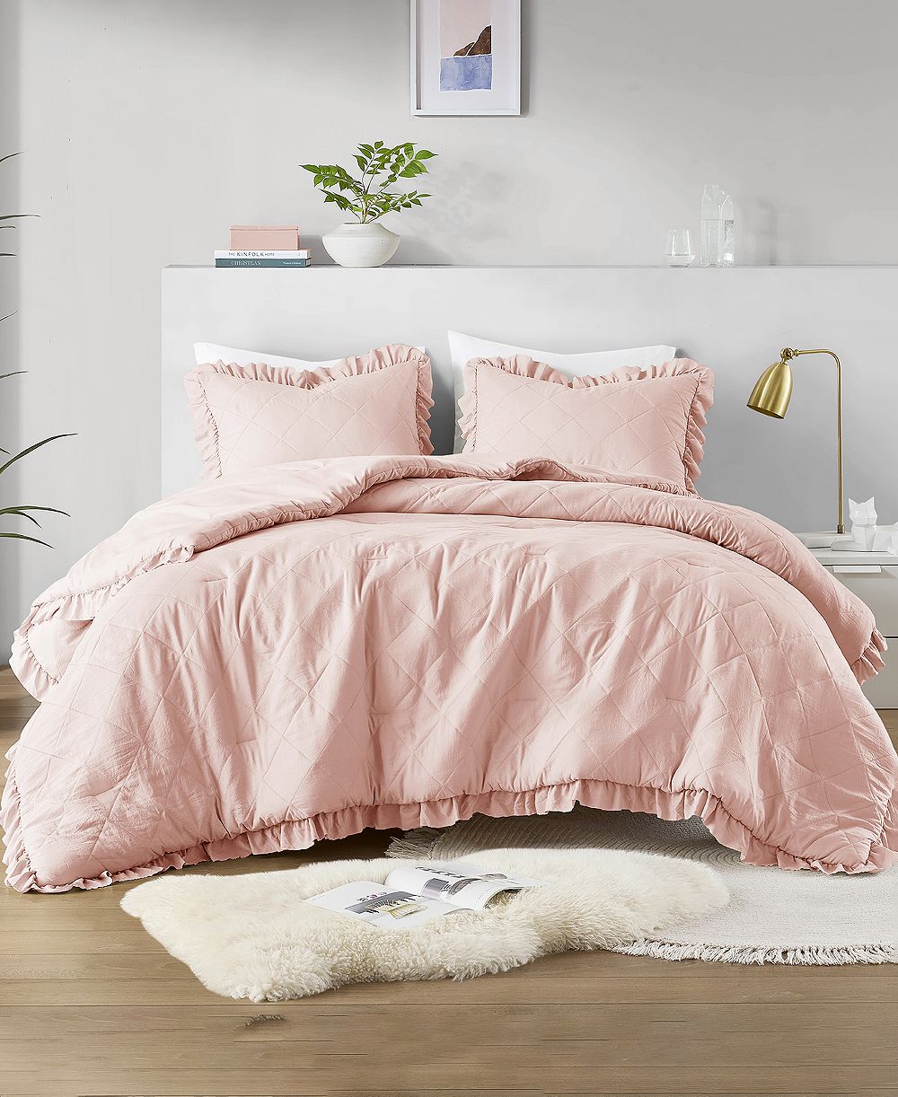 510 Design Phoebe Diamond Quilted Ruffle Edge 3-Pc. Comforter Set, Full/Queen