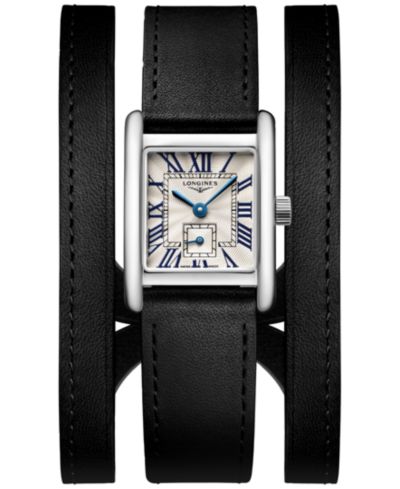Женские швейцарские часы Longines Swiss Mini Dolcevita, черный кожаный ремешок, 29mm
