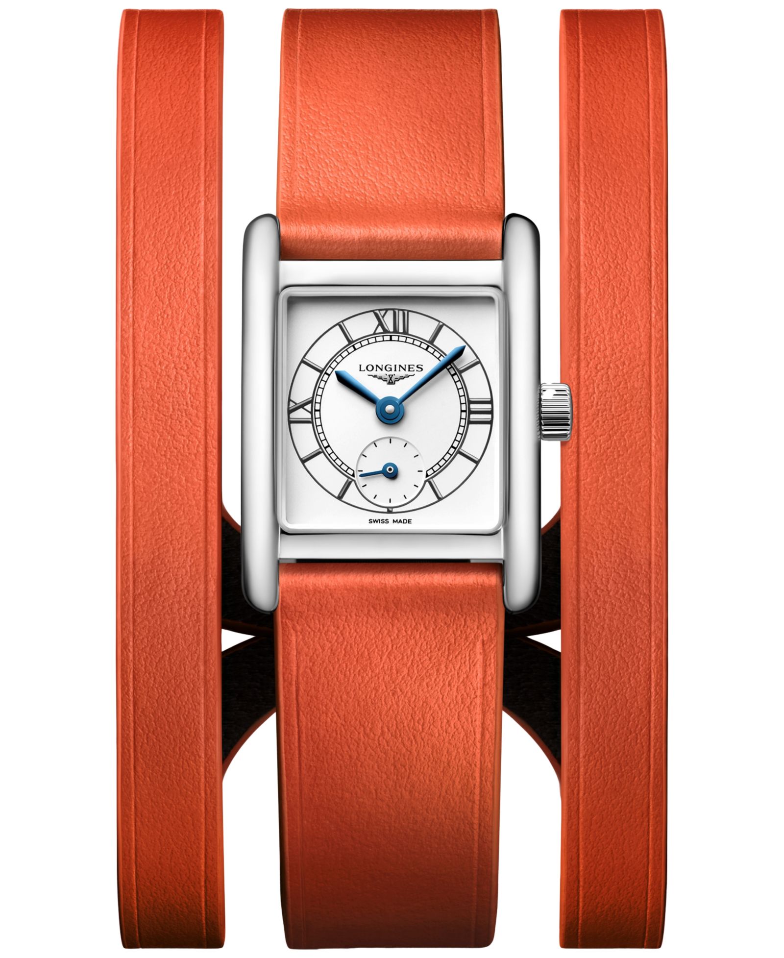 Longines Women's Swiss Mini Dolcevita Orange Three-Row Leather Strap Watch 29mm