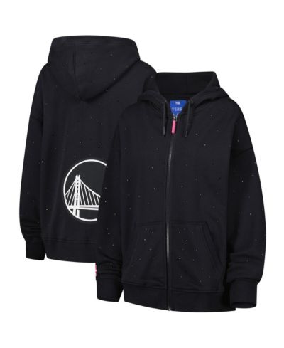 Terez Women's Black Golden State Warriors Oversized Allover Gemstone Full-Zip Hoodie
