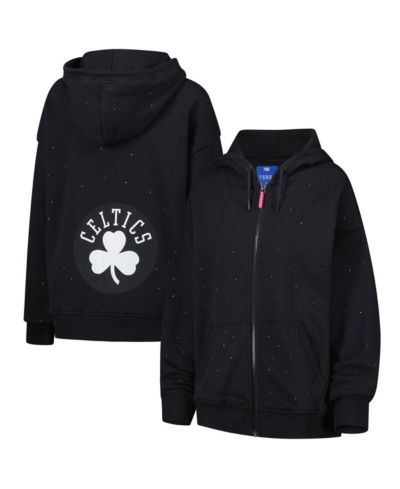 Terez Women's Black Boston Celtics Oversized Allover Gemstone Full-Zip Hoodie