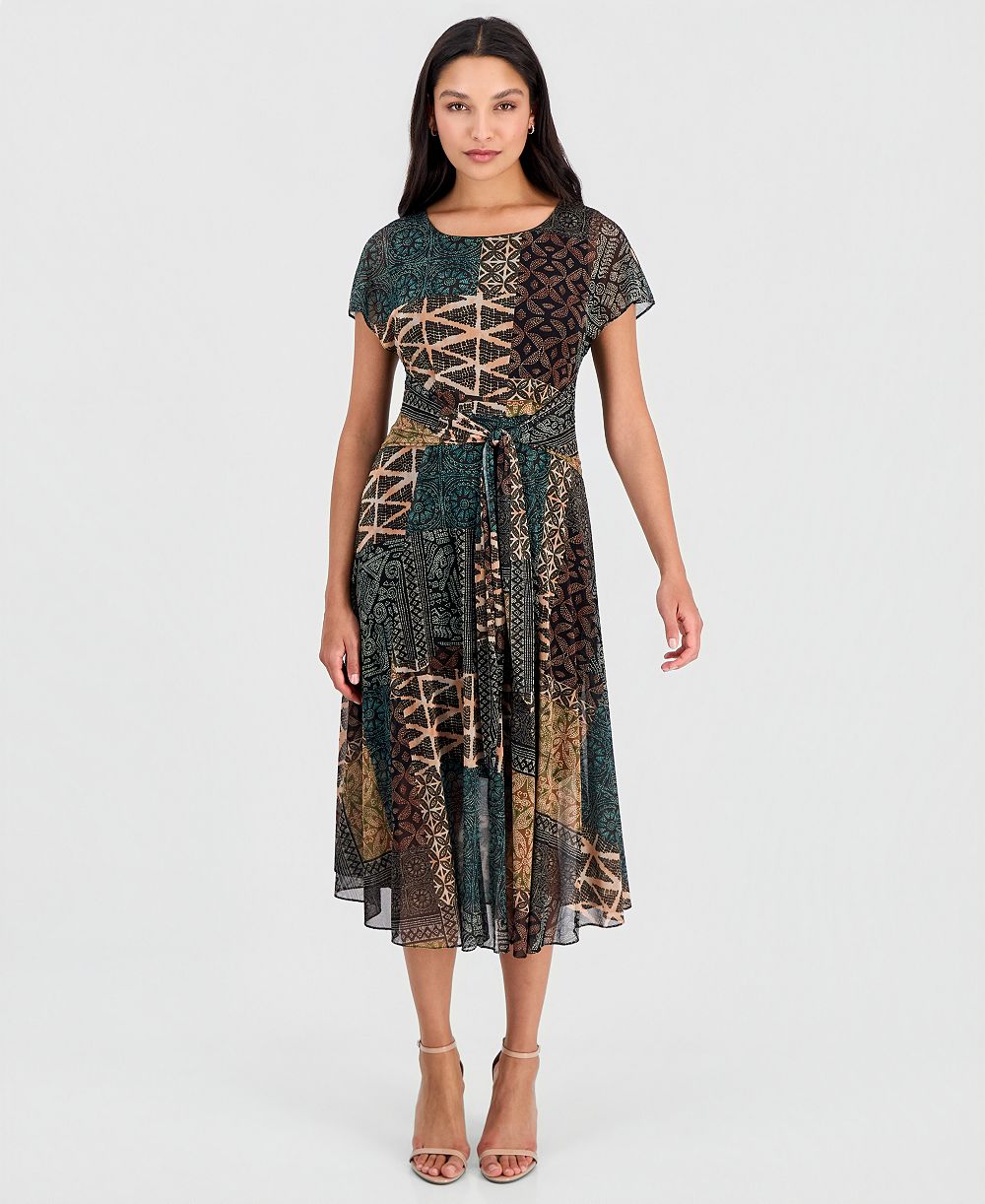 Robbie Bee Women's Printed Tie-Front Midi Dress