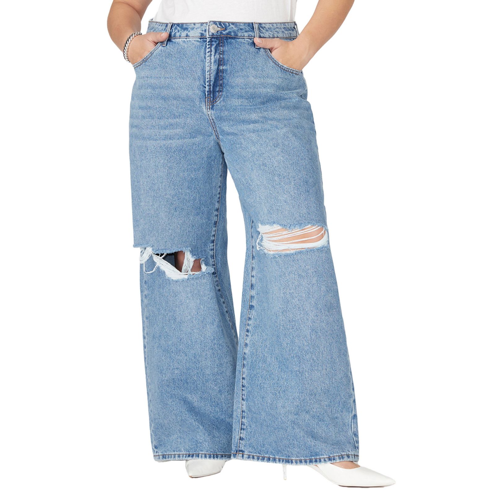 Женские джинсы ELOQUII The Yvette Rigid Wide Leg