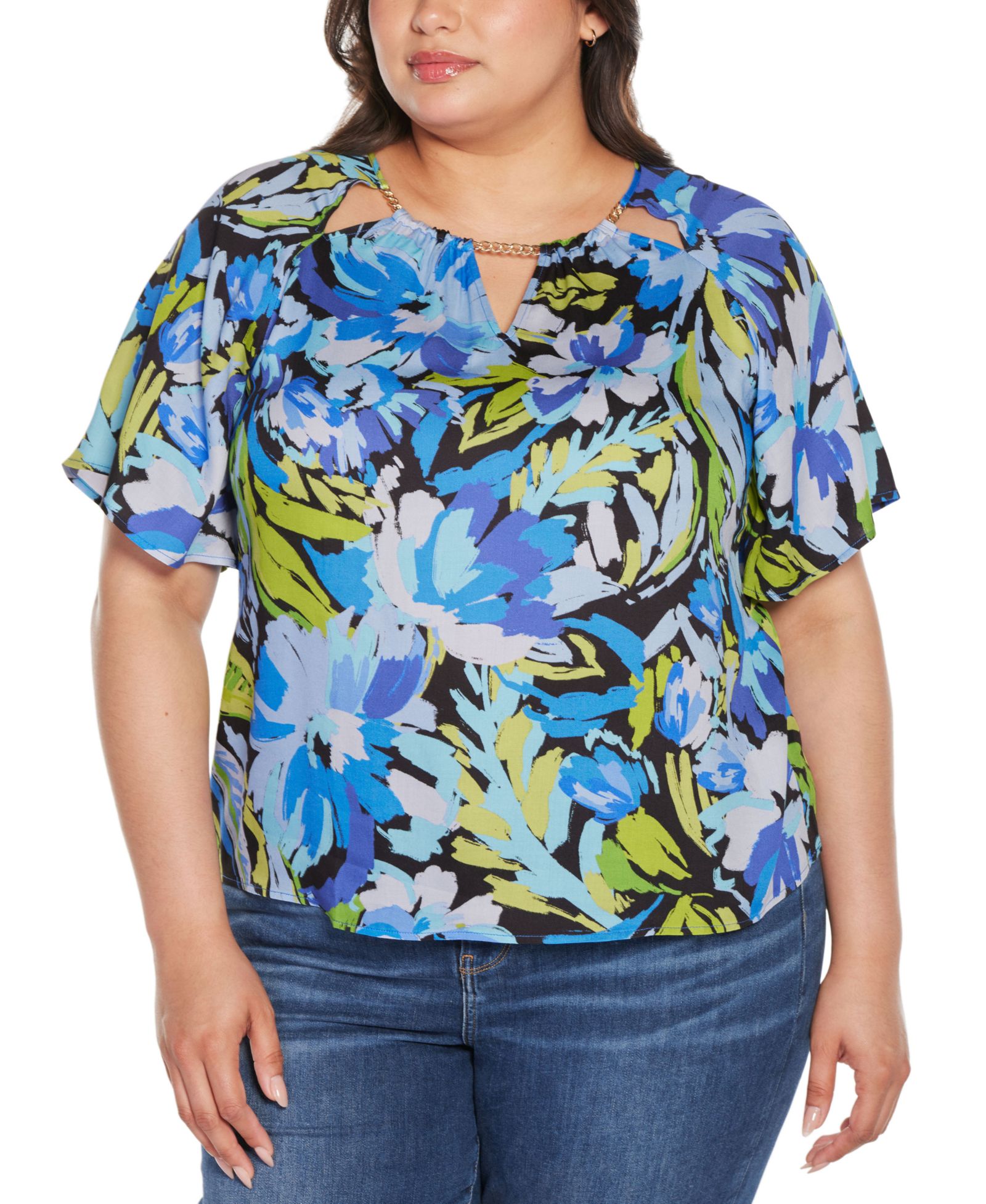 Топ Belldini Black Label Plus Size с абстрактным цветочным принтом и вырезами