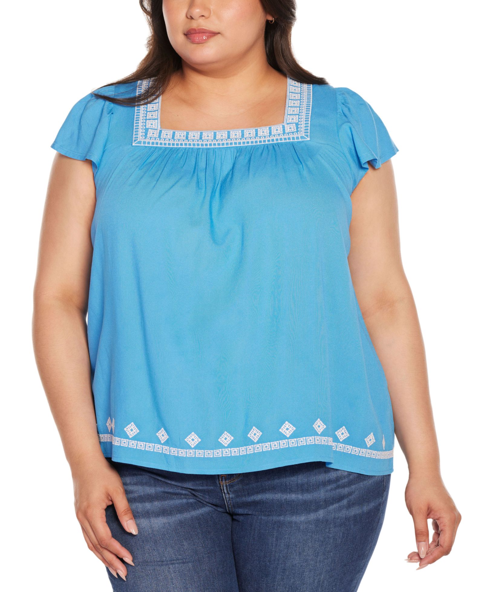 Женский топ Belldini Black Label Plus Size Boho с вышивкой и квадратным вырезом