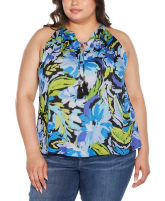 Женский топ Belldini Black Label Plus Size с абстрактным цветочным принтом и завязками на шее