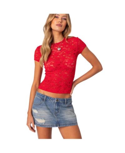 Edikted Women's Kaori Sheer Lace T Shirt