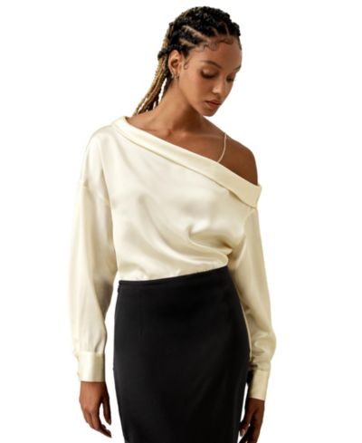 LILYSILK Women's Silk Chic One-Shoulder Top