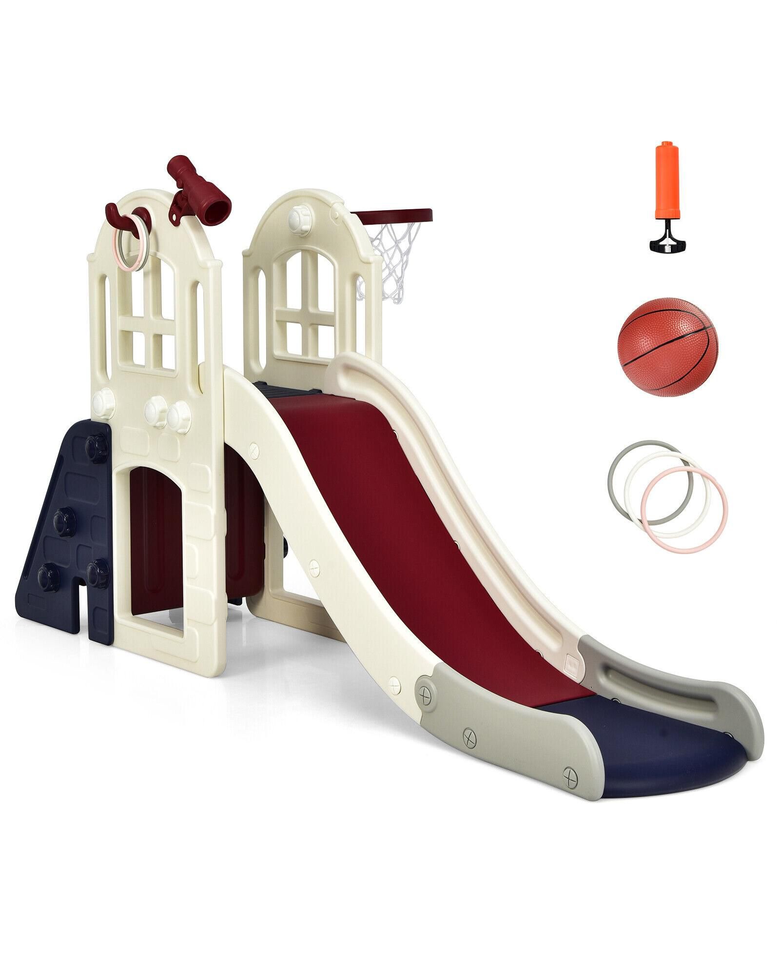 Inolait 6-in-1 Toddler Climber Slide Playset with Basketball Hoop, 75"L x 33"W x 39"H, Ages 3-8