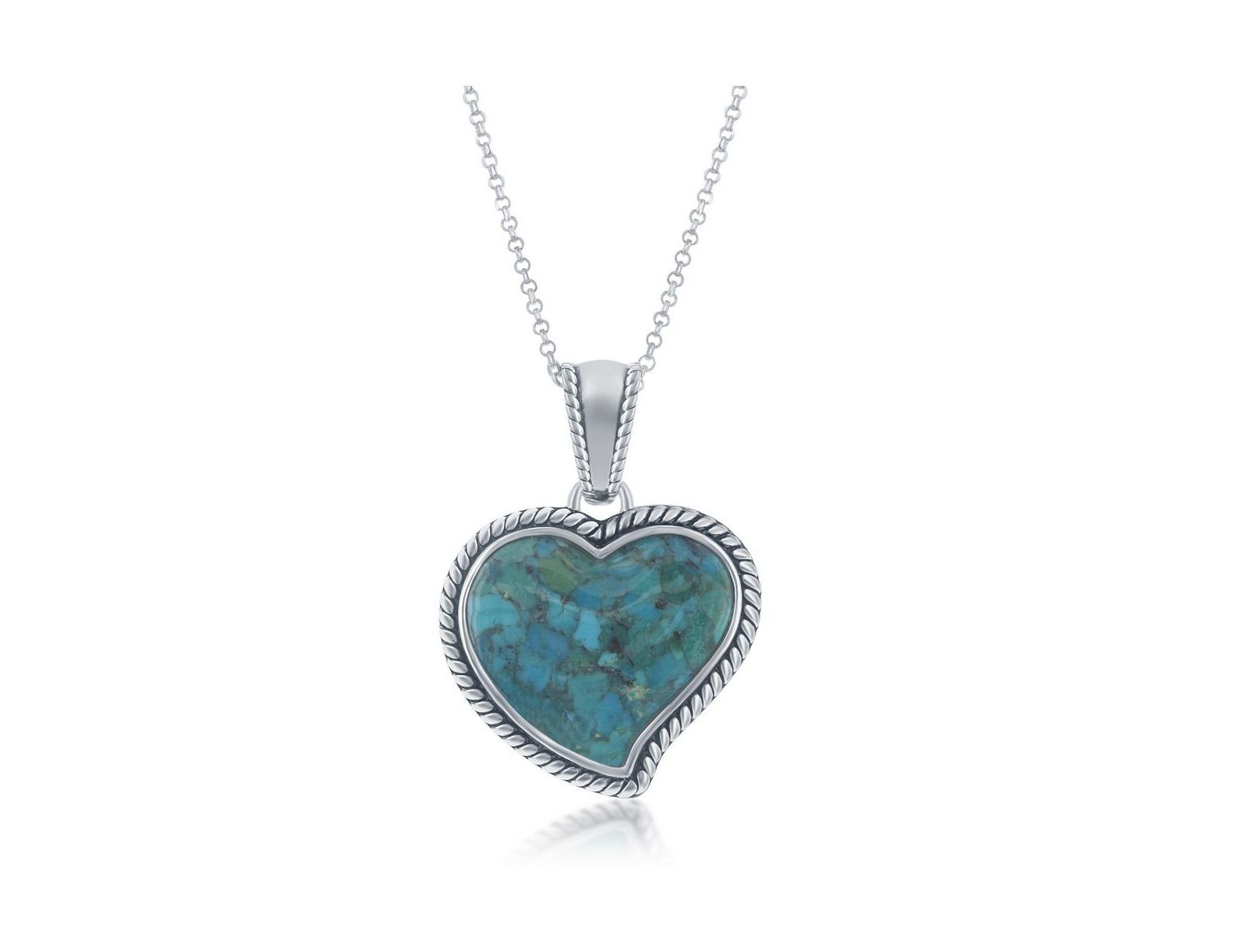 Подвеска Simona Sterling Silver Oxidized Rope Design Border, Heart Turquoise