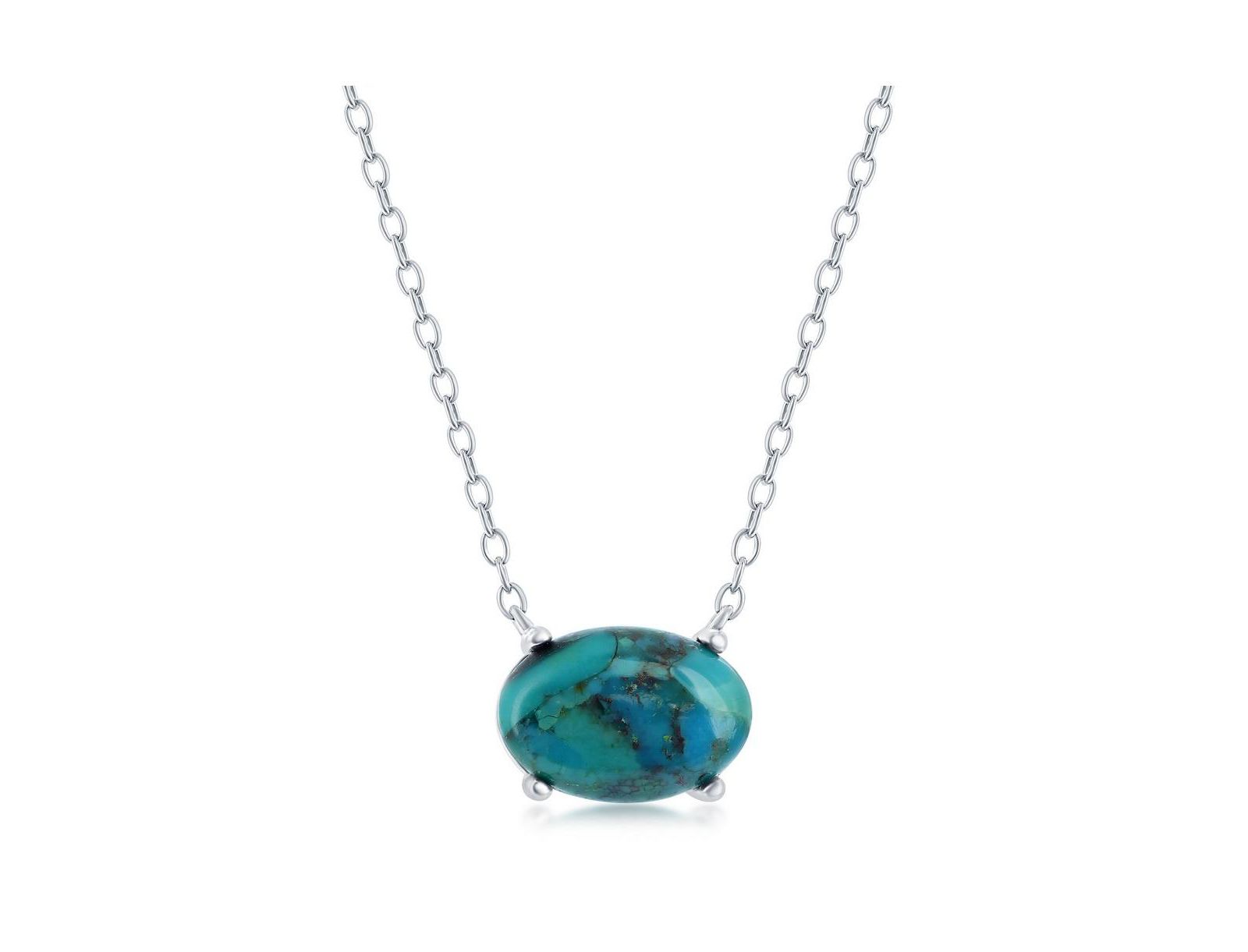 Sterling Silver Oval Reconstituted Turquoise Necklace