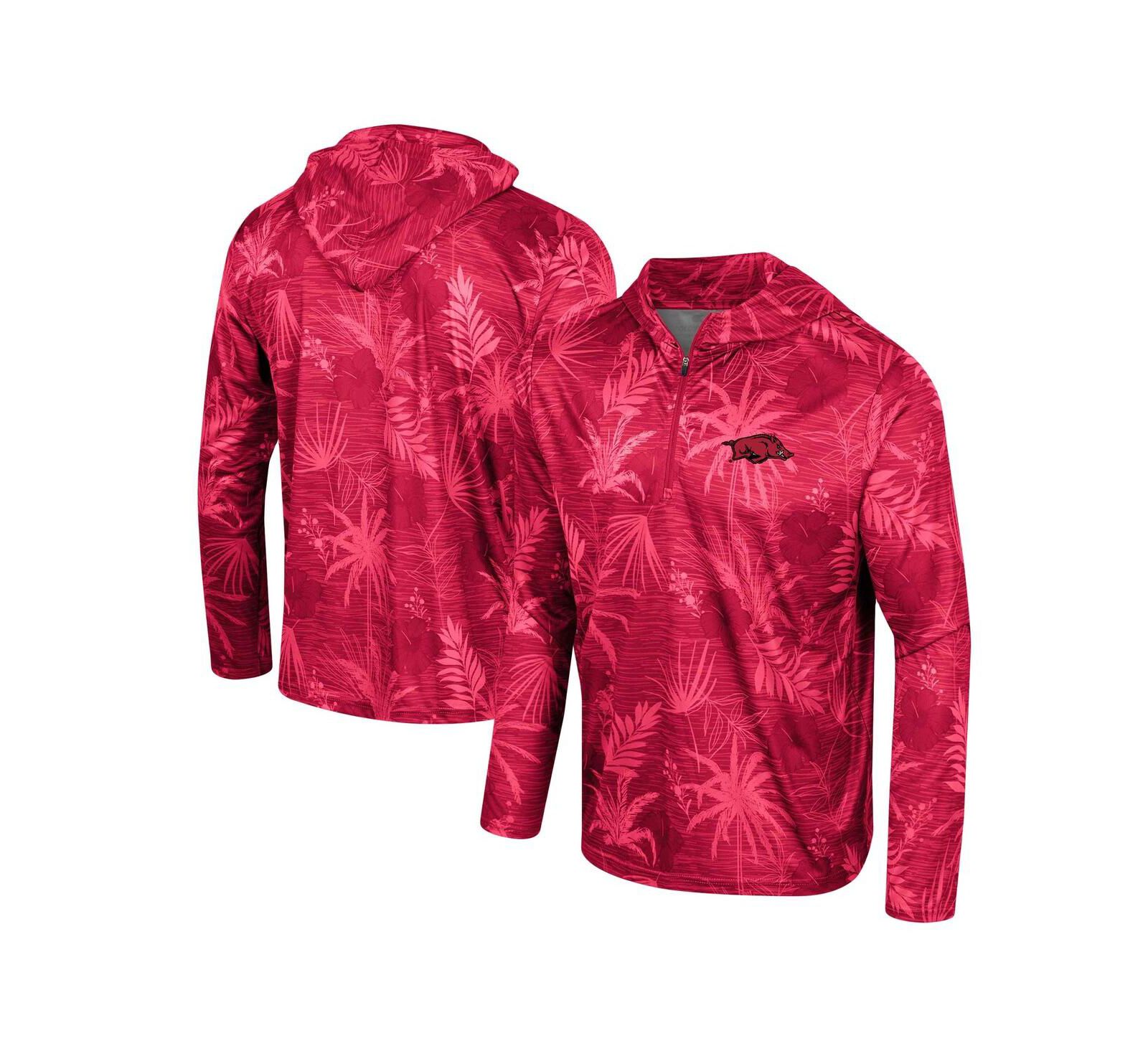 Colosseum Men's Cardinal Arkansas Razorbacks Palms Printed Lightweight Quarter-Zip Hooded Top