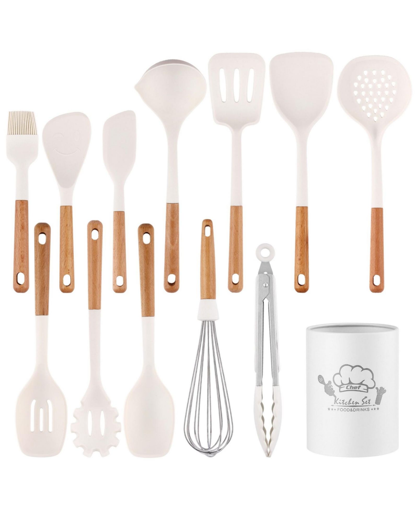 SUGIFT 13-Piece Silicone Kitchen Utensils with Wooden Handles Set