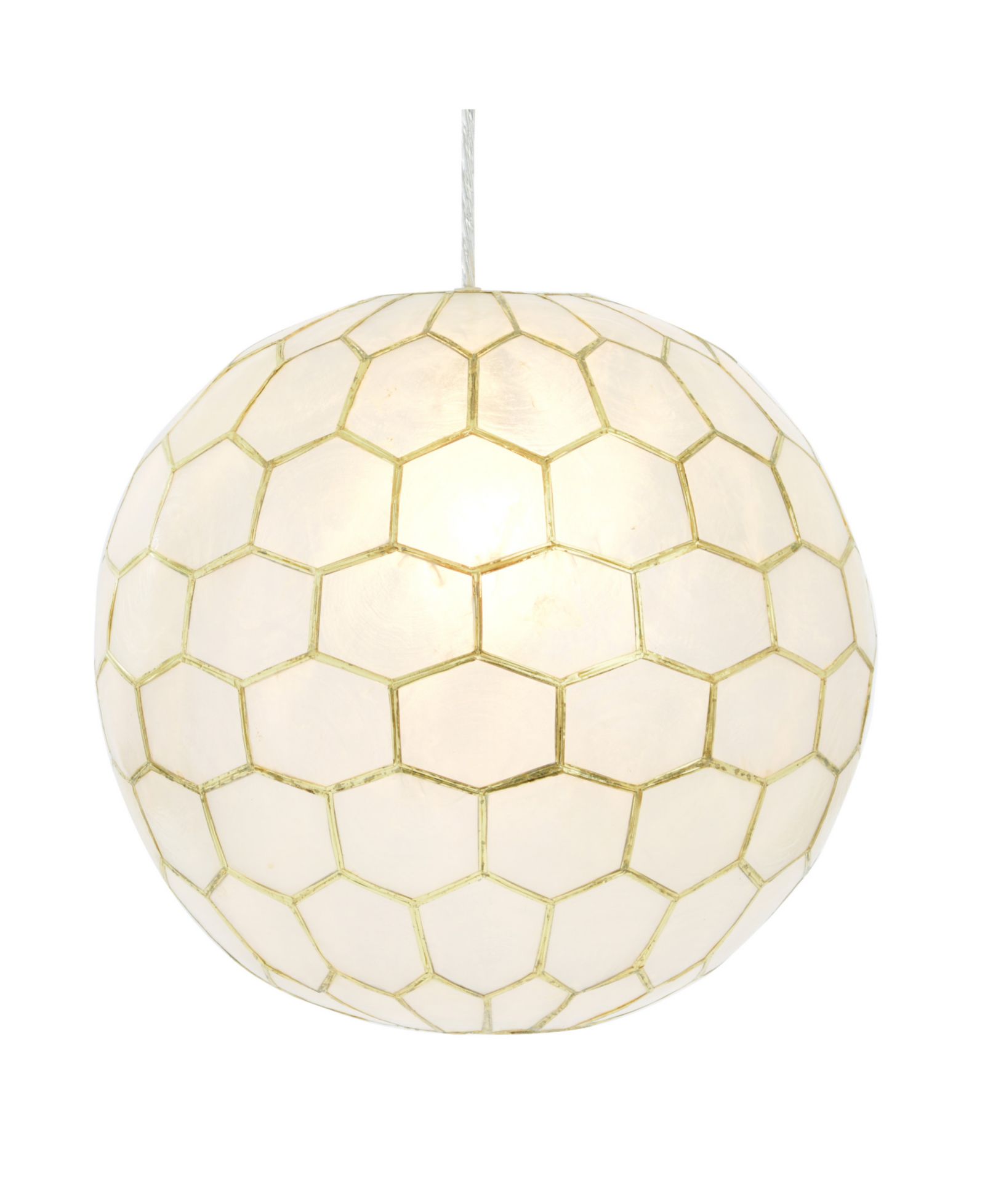 Storied Home Capiz Honeycomb Globe Pendant Light Capiz White Seashells with Antique