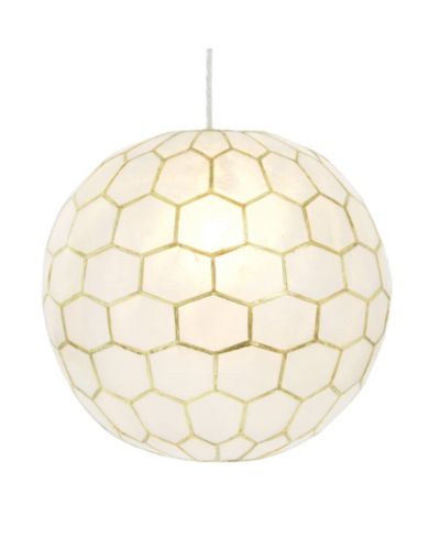 Storied Home Capiz Honeycomb Globe Pendant Light Capiz White Seashells with Antique