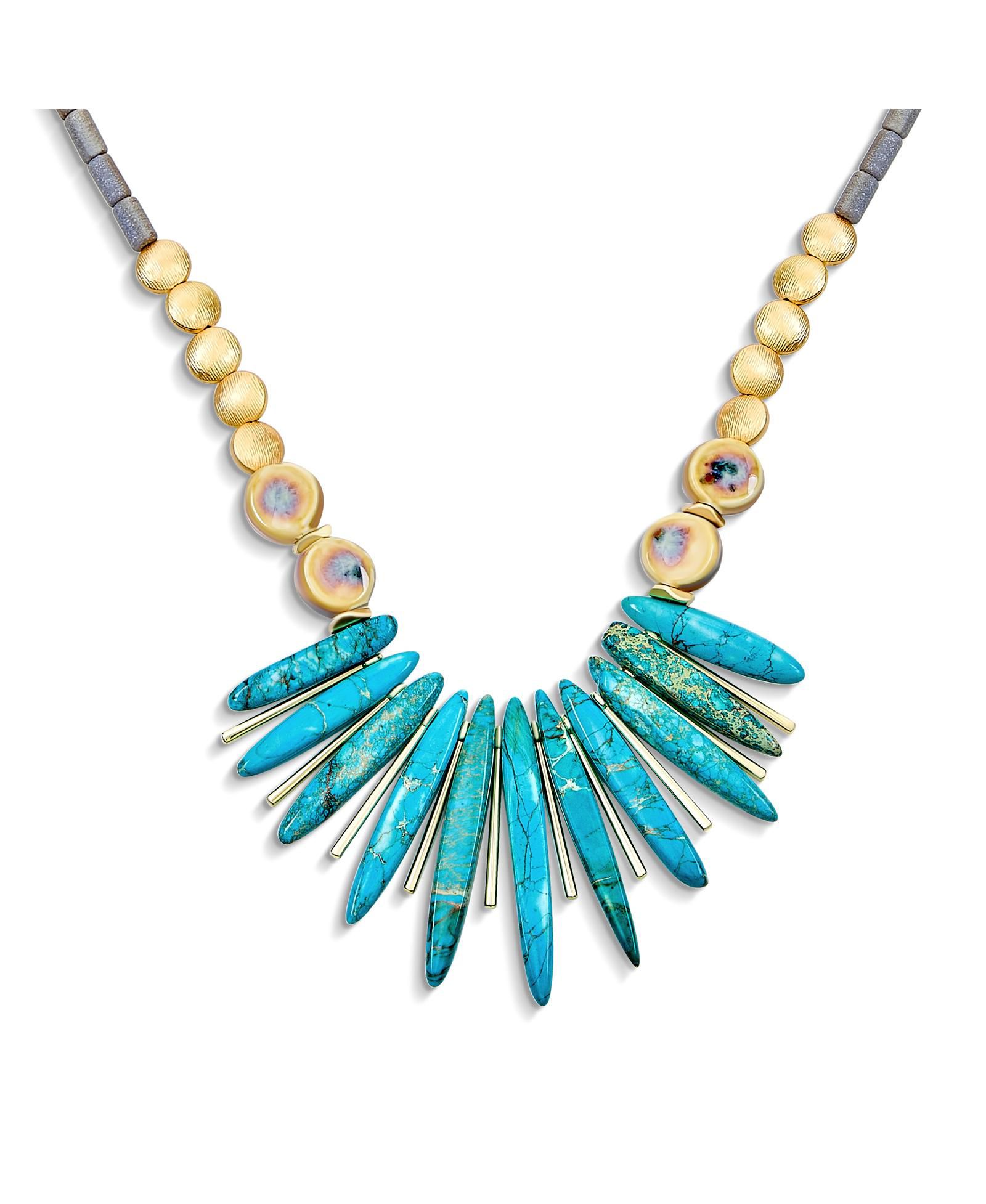 Bling Jewelry Beige Speckle Irregular Stone Bib Fan Statement Collar Necklaces Adjustable