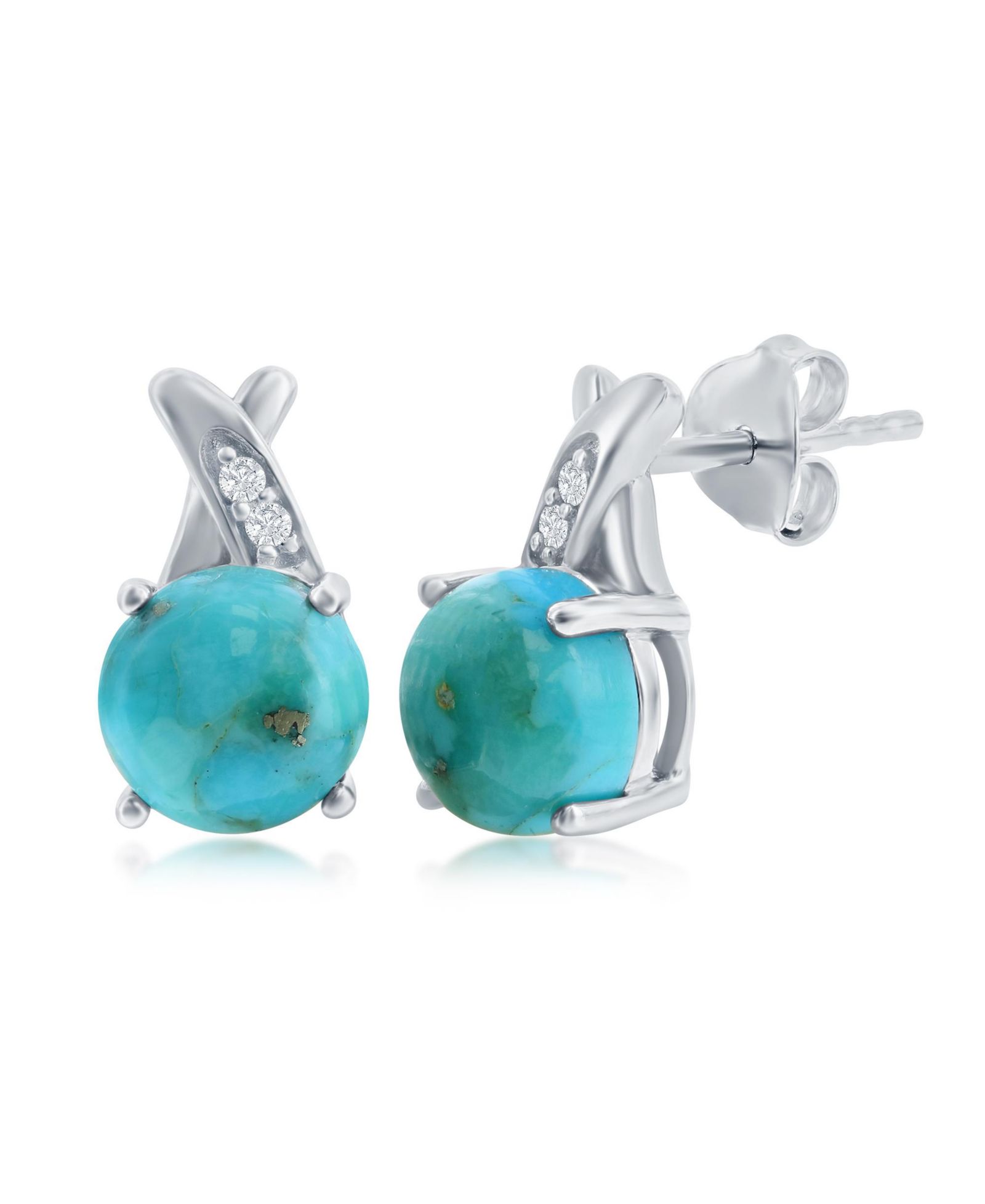 Серьги Sterling Silver Round Turquoise w/ White Topaz